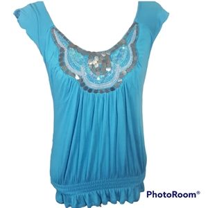 Unity World Wear Blue Sleeveless Sequined Top. M